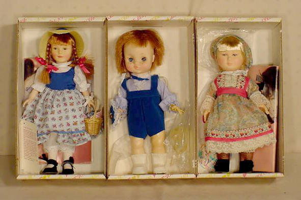 Effanbee Contessa, Mark Twain Becky Thatcher NR: 3 Effanbee; No. 7351 E. Hibel Contessa 11"; No. 7633 Mark Twain's Becky Thatcher; No. 1311 Ring Bearer. (All original boxes are in as is and some rough condition.) 11"