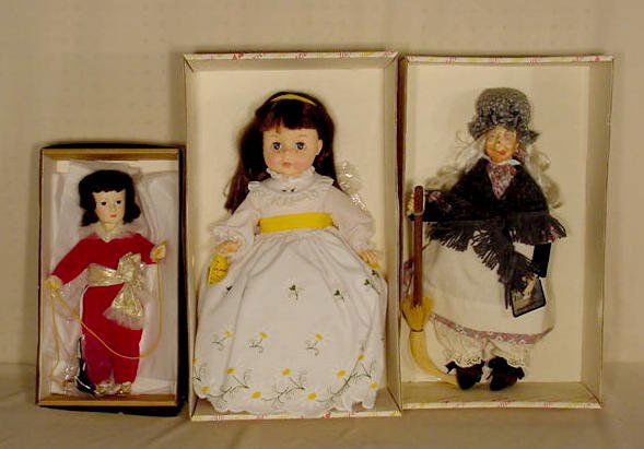 3 Effanbee Dolls: Don Manuel & Others: 3 Effanbee Dolls: 1985 Don Manuel #1281, 13" T; #1861 Susie Sunshine, 18" T; Faithwick Hearth Witch, all with boxes, no lid to Witch box. 18" T