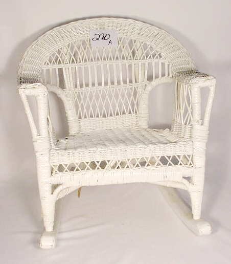 White Wicker Rocker, Doll Furniture: White Wicker Rocker 20 1/2" T. x 19" W.