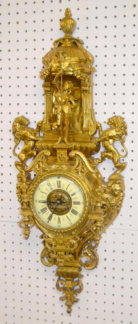 French Brass A.D. Mougin Figural Cartel Clock: Time and (1 of 5)