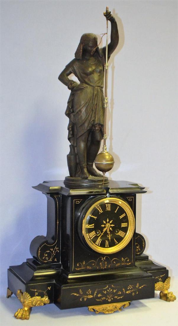 French Egyptian Lady Conical Swinger Mantel Clock: Time (1 of 5)