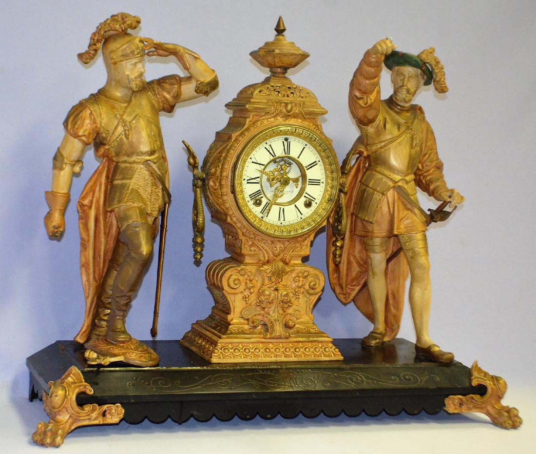 Ansonia Pizarro & Cortez Double Statue Clock: T&S with (1 of 9)