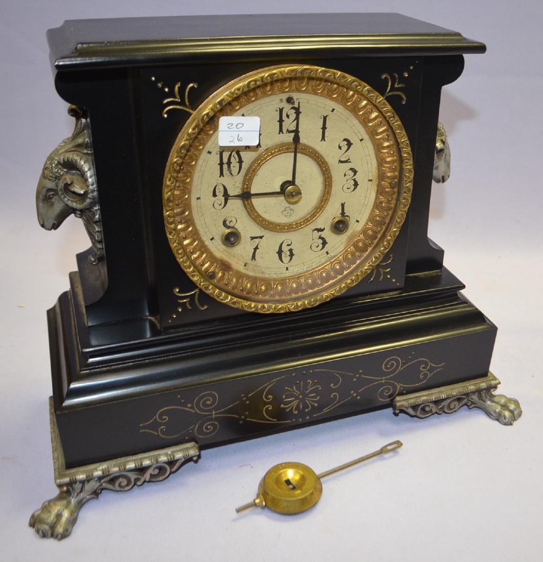 Antique Ansonia Iron Case Mantel Clock with Rams' Heads (1 of 7)
