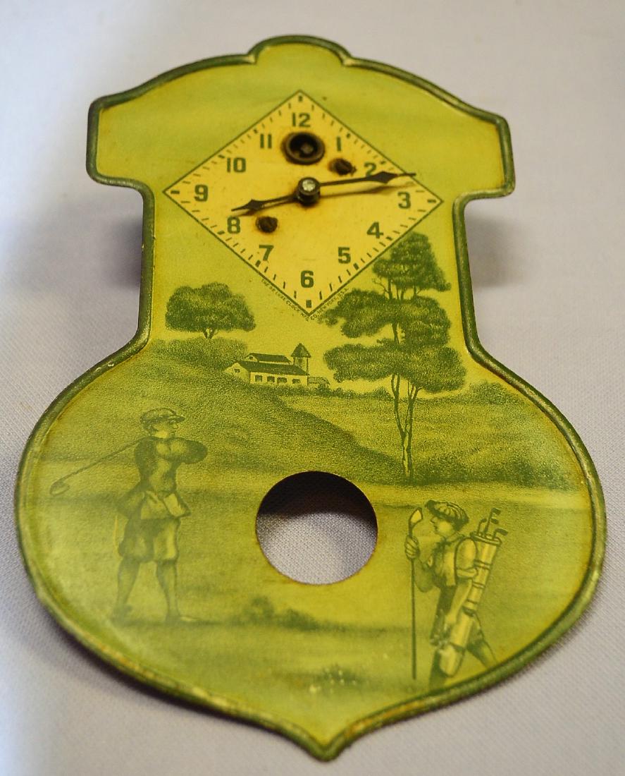 Lux Clock Co. Tin Litho Golfer Pendulette Clock: TO, (1 of 5)