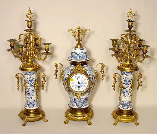 3 Piece Delft Clock Set, L Brocot. NR