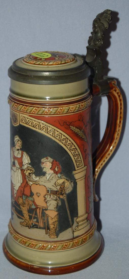 Mettlach #2693, 1/2 L Pottery Stein with Lid (1 of 4)