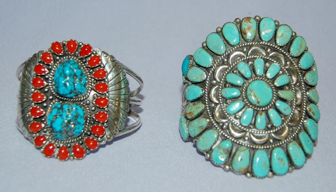 2 Native American Navajo Silver & Turquoise Cluster (1 of 8)