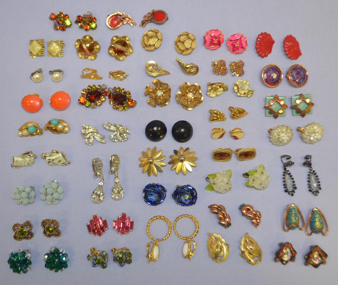 40 Pairs Costume Jewelry Clip on Earrings, Signed: (1 of 5)