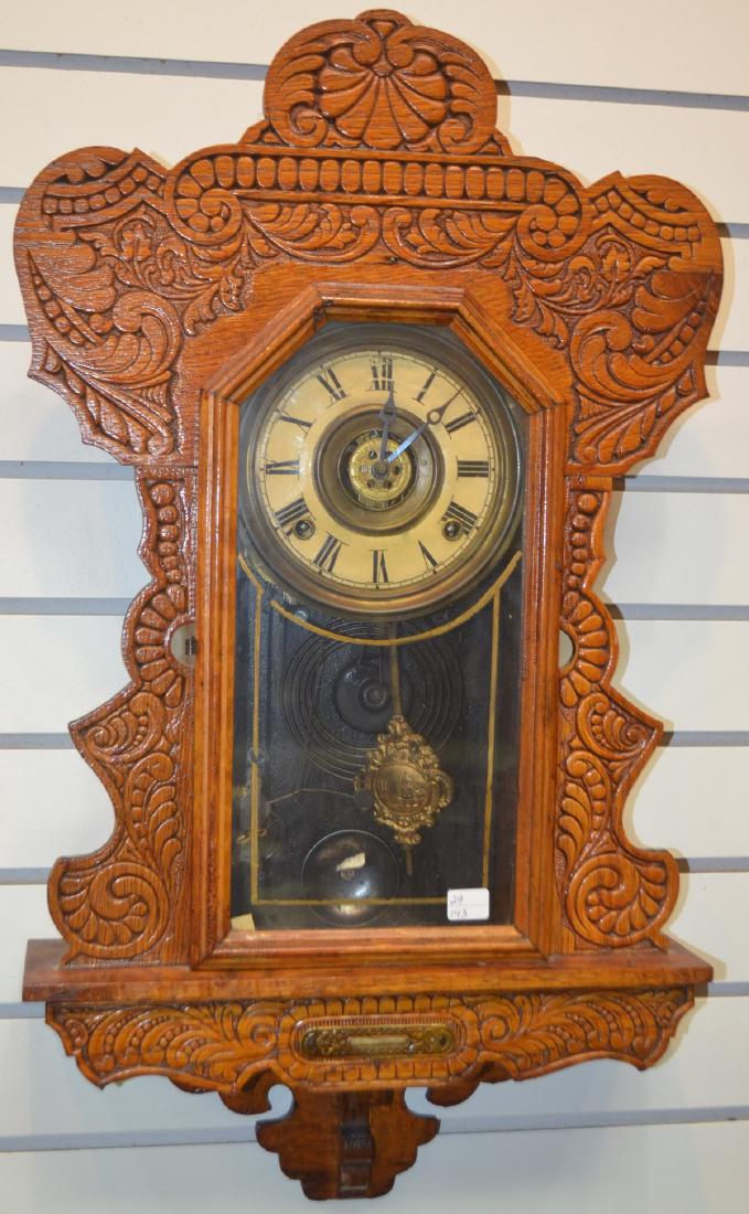 Antique Carved Oak Hanging Kitchen Clock (1 of 4)