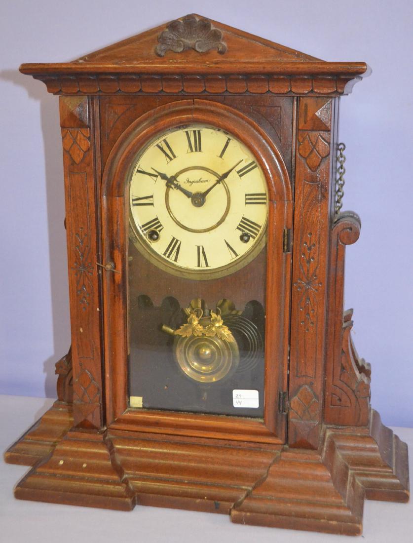 Antique Ingraham Walnut Cabinet Clock (1 of 3)