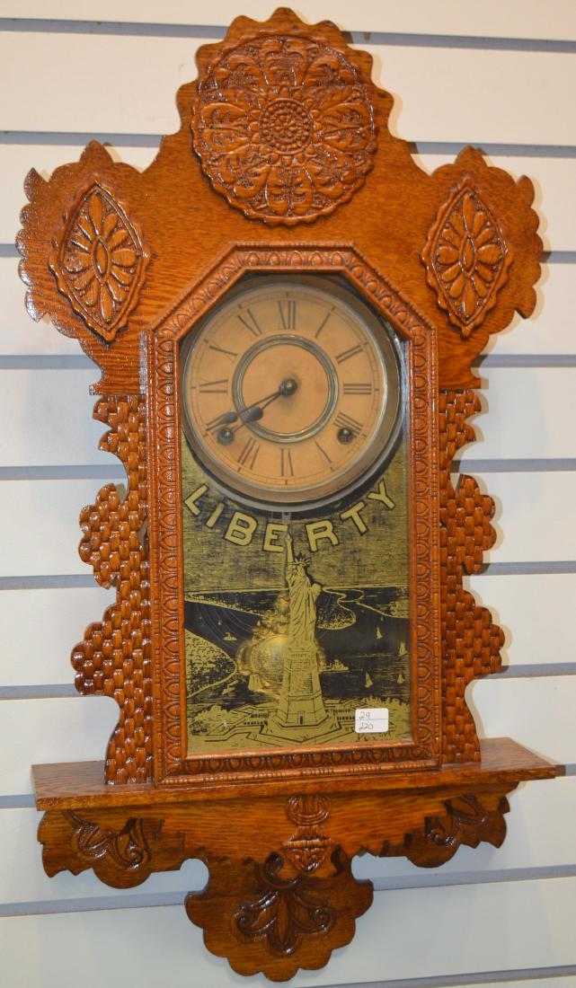 Antique Carved Oak Hanging Kitchen Clock (1 of 5)
