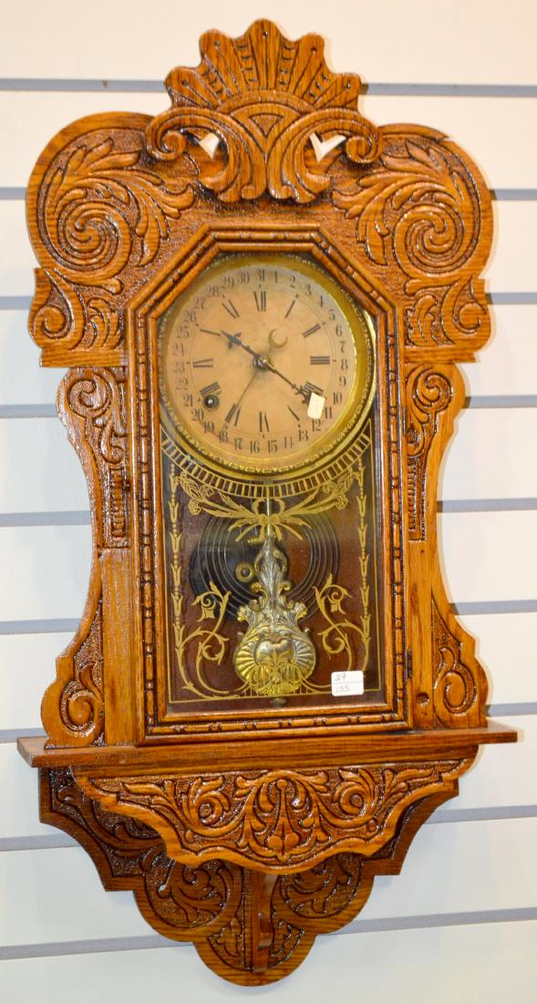 Antique Carved Oak Hanging Calendar Kitchen Clock (1 of 5)