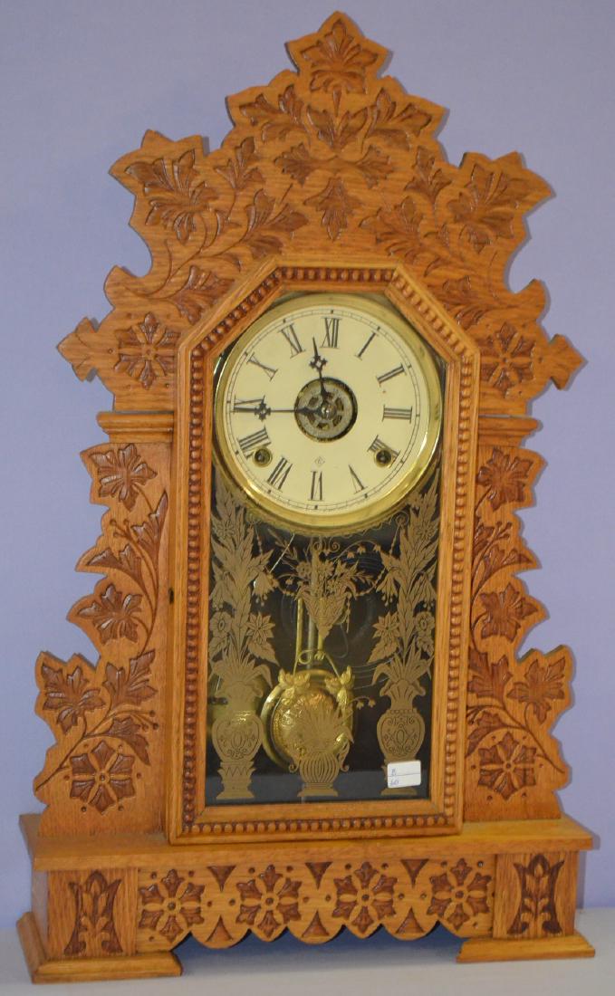 Antique Gilbert "Geranium" Oak Kitchen Clock (1 of 4)