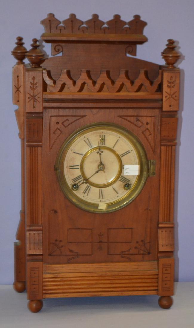 Antique Oak Cabinet Clock w/Dated 1885 Shop Label (1 of 4)