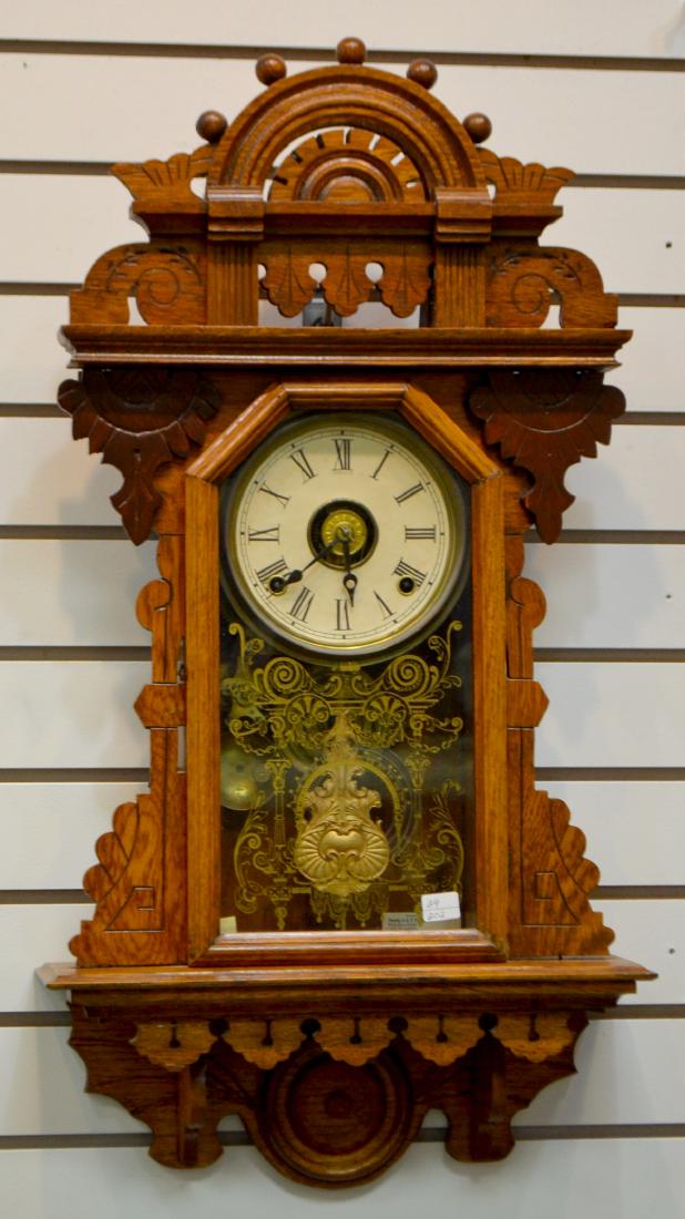 Antique E.N. Welch Oak Hanging Kitchen Clock (1 of 4)
