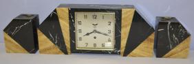 3 Piece Marble Art Deco Clock Set