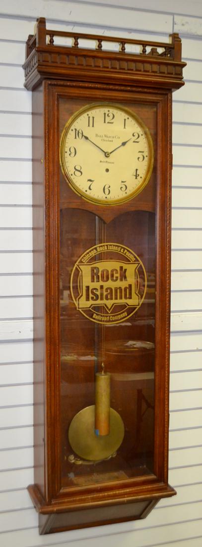 Seth Thomas Ball Watch Co. No. 20 Variant Clock: Seth Thomas Ball Watch Co. No. 20 Variant Clock: T.O., 30 day long running; in a nice carved mahogany case. The glass reads "Rock Island Railroad Company". The dial is fully signed plus there is an in