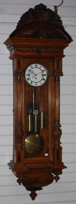 Carved Walnut 3 Wt. Vienna Regulator Wall Clock