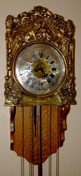 Oak Brass Front Chiming Open Well Wall Clock