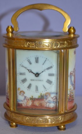French Porcelain Panel Carriage Clock