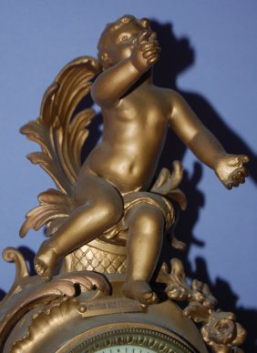 French Marble Figural Cherub Statue Clock