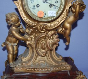 French Marble Figural Cherub Statue Clock
