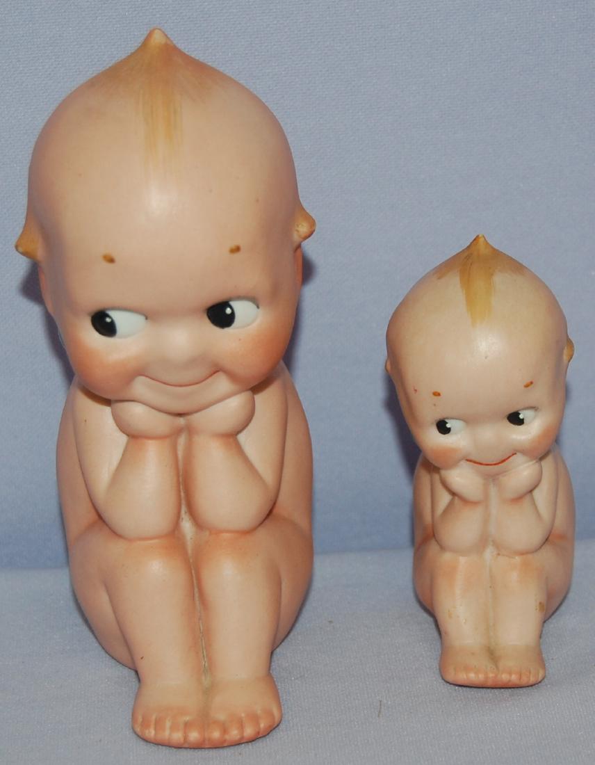 2 Antique German Bisque Kewpie "Thinkers": 2 Antique German Bisque Kewpie "Thinkers": Both are incised "O'Neill" on the base. They have painted features and Intaglio eyes and they are looking to the right. Plus there is a copy of George Borgfe