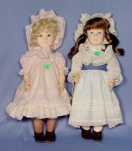 2 Effanbee Jan Hagara Dolls:Christina & Laurel: 2 Effanbee Jan Hagara Dolls: 1. #7483 "Christina"; hard and soft plastic; painted features; 15"T.(No condition problems) 2.#7484 "Laurel"; hard and soft plastic; painted features; 15"T. (No condition
