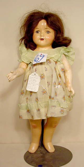 Effanbee Rose Mary Walk-Talk-Sleep Doll NR: Please see our many other fine dolls up for sale! Compo head withshoulder plate mark "Effanbee Rose Mary Walk-Talk-Sleep, Made In USA", sleep eyes, open mouth with teeth, cloth body, compo a