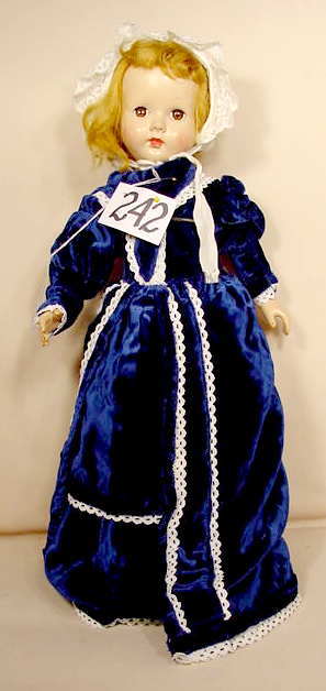 Effanbee Hard Plastic Doll NR: Please see our many other fine dolls up for sale! Hard plastic doll, Effanbee on back of head and body, sleep eyes, painted mouth (Cheek & nose rubs, light finger damage, scratch to lower body, upper