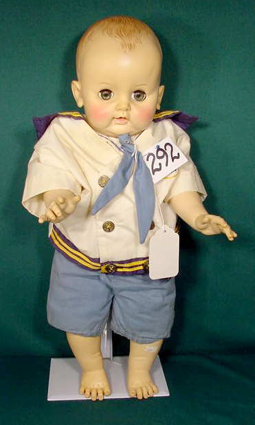 Effanbee Vinyl Doll NR: Please see our many other fine dolls up for sale! Vinyl Effanbee on head, sleep eyes, painted features, nurser, (hair rubs) 19" T. No Reserve! All lots are listed to the best of our abilities wit