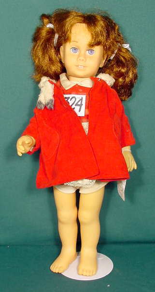 Plastic Chatty Cathy 1960 Doll NR: Please see our many other fine dolls up for sale! Plastic Chatty Cathy 1960, painted features, sleep eyes, jointed, voice box, 2 teeth, original coat (Pull string does not work) 19" T. No Reserve