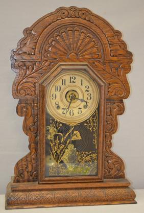 Antique Oak Kitchen Clock With Alarm