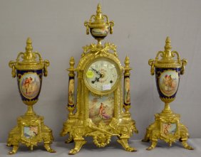 3  PC Porcelain & Metal Clock Set