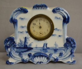Antique Delft Miniature China Clock