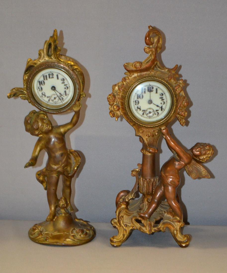 2 Antique Cherub Novelty Clocks: Both have Porcelain (1 of 4)