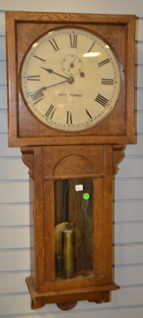 Oak Seth Thomas No.25 1wt Wall Clock: signed paper (1 of 5)