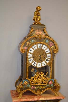 French Boulle Style Clock on Matching Pedestal