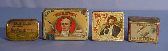4 Tin Litho Tobacco Tins: Webster, Hall & Others