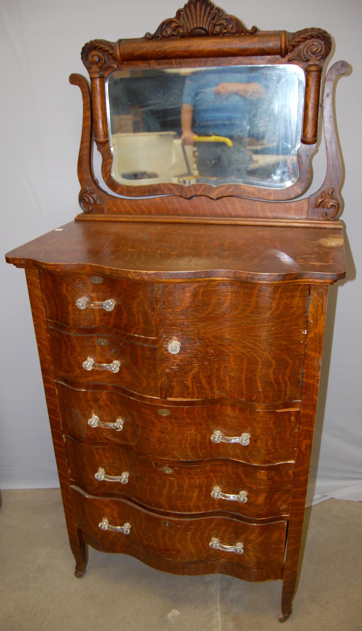Oak Serpentine Highboy Dresser W Mirror Dec 15 2019 Tom