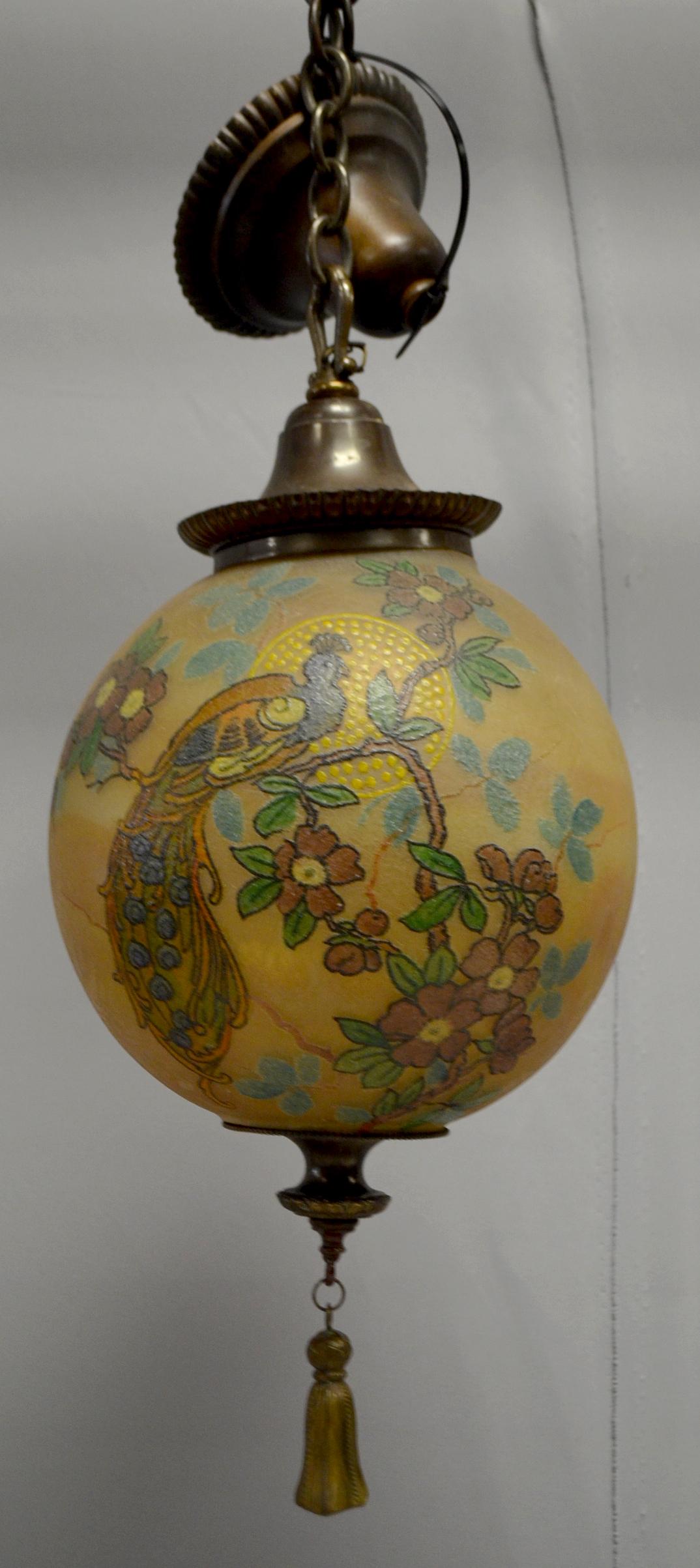 Signed Handel Hanging Globe w/ Peacocks (1 of 4)
