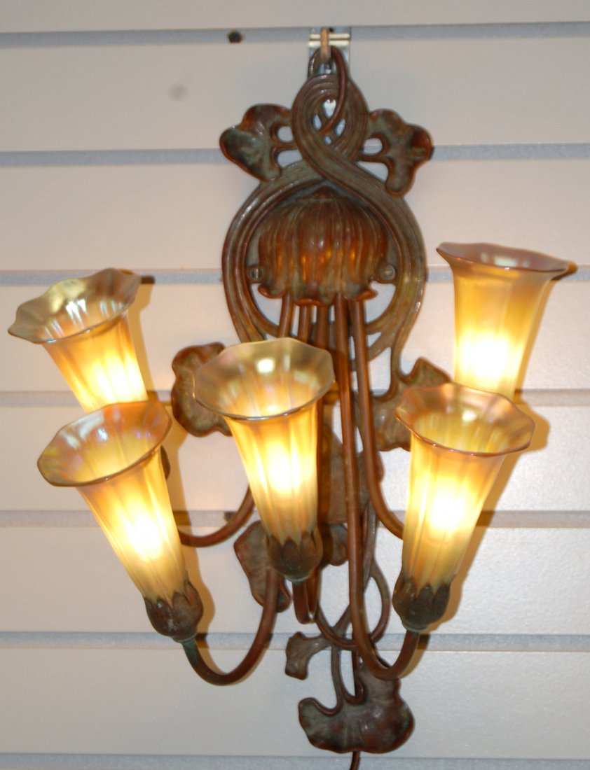 Bronze Hanging 5 Trumpet Wall Sconce (1 of 3)