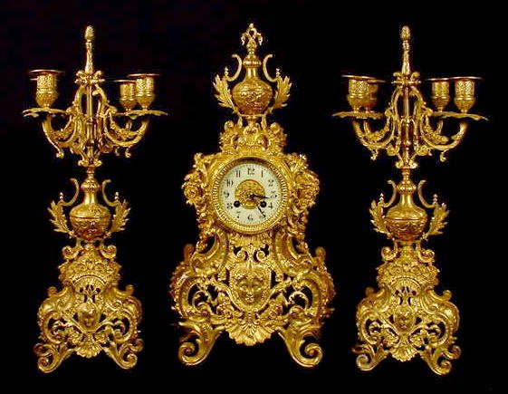 Ornate 3pc French Clock Set