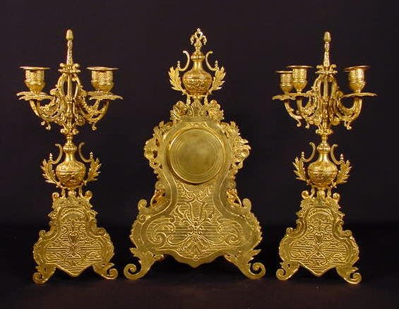 Ornate 3pc French Clock Set - 5