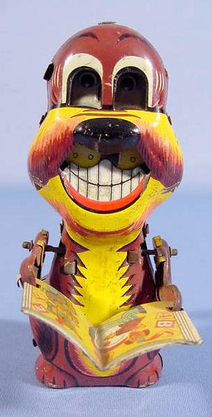 Japanese Tin Wind Up Toy Squirrel w/Book, Mikuni