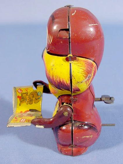 Japanese Tin Wind Up Toy Squirrel w/Book, Mikuni - 2