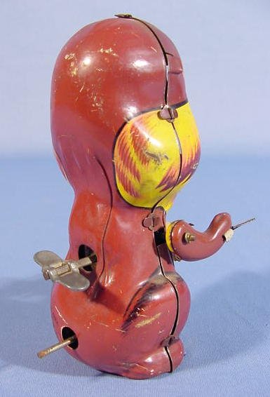 Japanese Tin Wind Up Toy Squirrel w/Book, Mikuni - 3