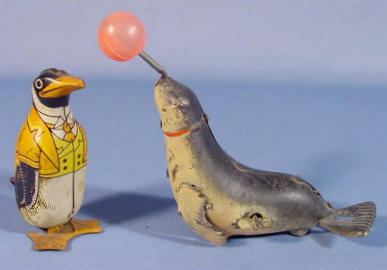 2 Tin Wind Up Toys: Chein Penguin & Japan Seal