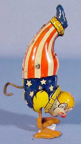 J. Chein Tin Windup Clown Toy Standing on Hands