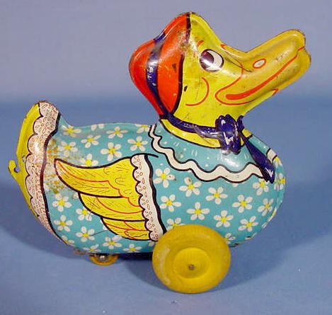 Wyandotte Tin Key Wind Toy Duck w/Floral Clothing - 2